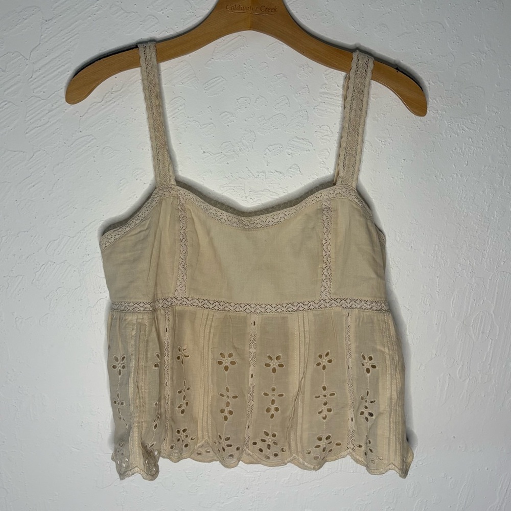 American Eagle Women S Eyelet Cami Cream Sleeveless Tank Femme Cottage Embroider